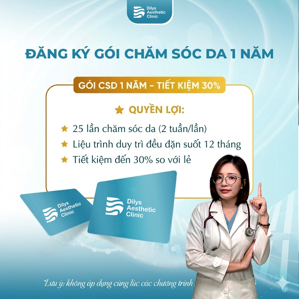 Bác sĩ tư vấn gói chăm sóc da 1 năm giảm 30% tại Dilys Aesthetic Clinic.