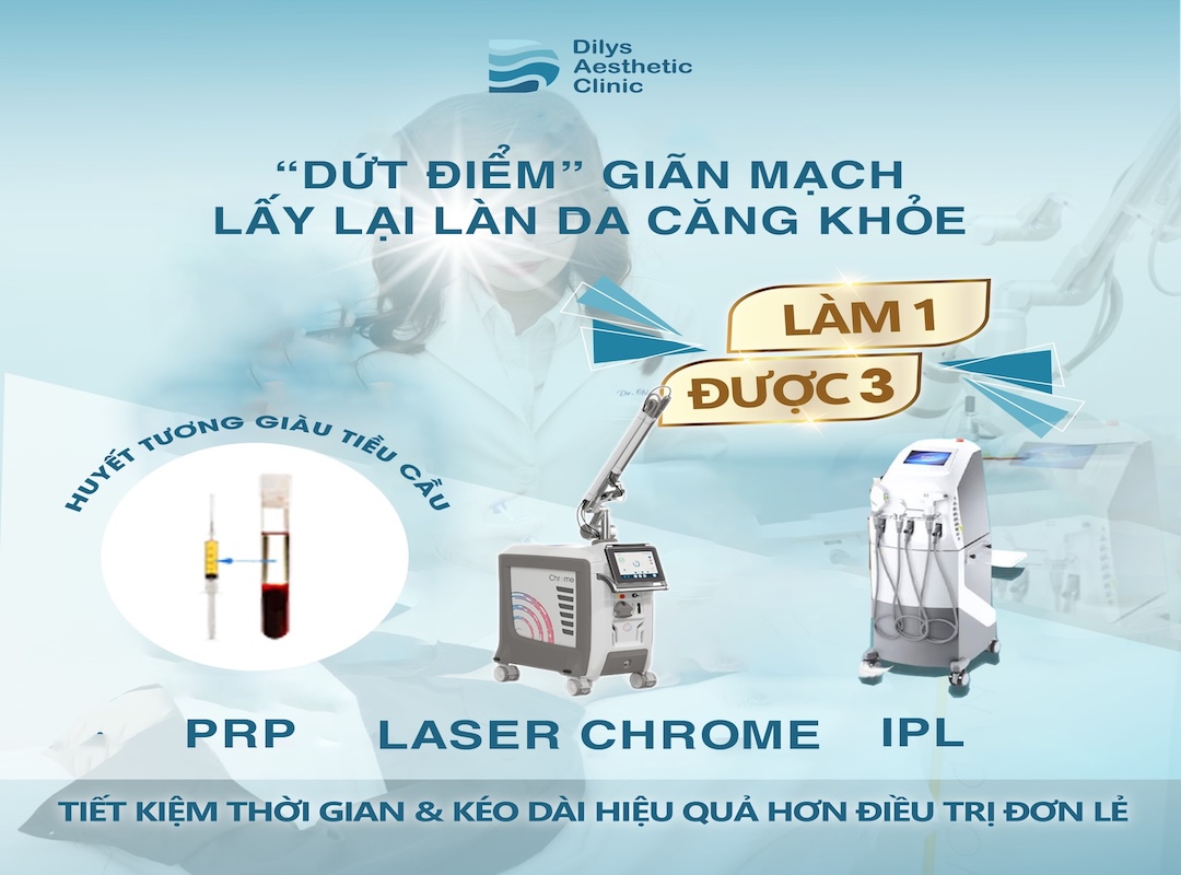 Công nghệ Laser xung dài hỗ trợ co mạch và dứt điểm giãn mao mạch.