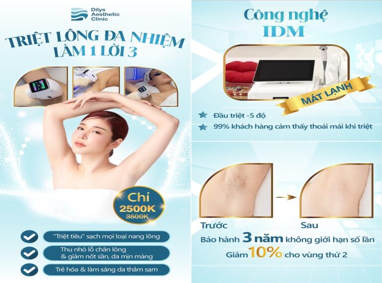Dịch vụ triệt lông nách công nghệ Laser IDM mới tại Dilys Aesthetic Clinic